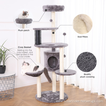 60" DIY Large Cat Tower Unique Cat Trees Cat Sleeping Condo With Plastic Brush